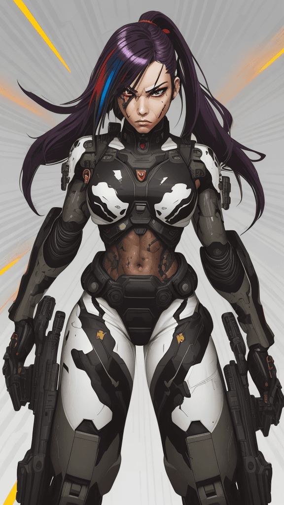 AI generated: in a army background portrait of army rebel((((Cyborg/female)))):4.4,shooting(weapon):1.2, shooting ...