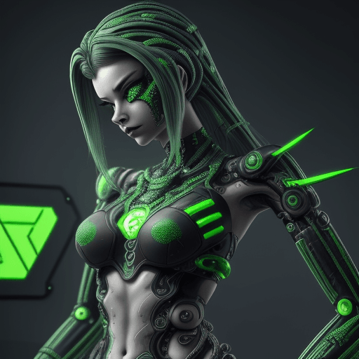 AI generated: The photo shows a snake with metal elements that give it a futuristic look. She is designed in a cyb...