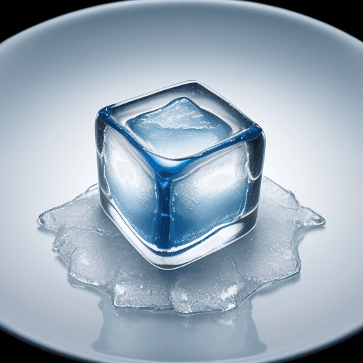 AI generated: blue ice cube with melt golden letters G and P inside