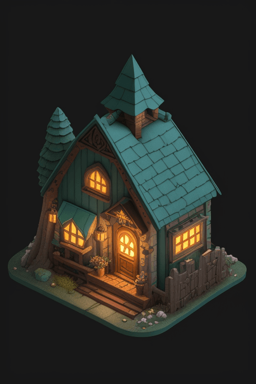 AI generated: Tiny cute isometric fantasy cottage in the woods, intricately decorated, soft smooth lighting, soft ...