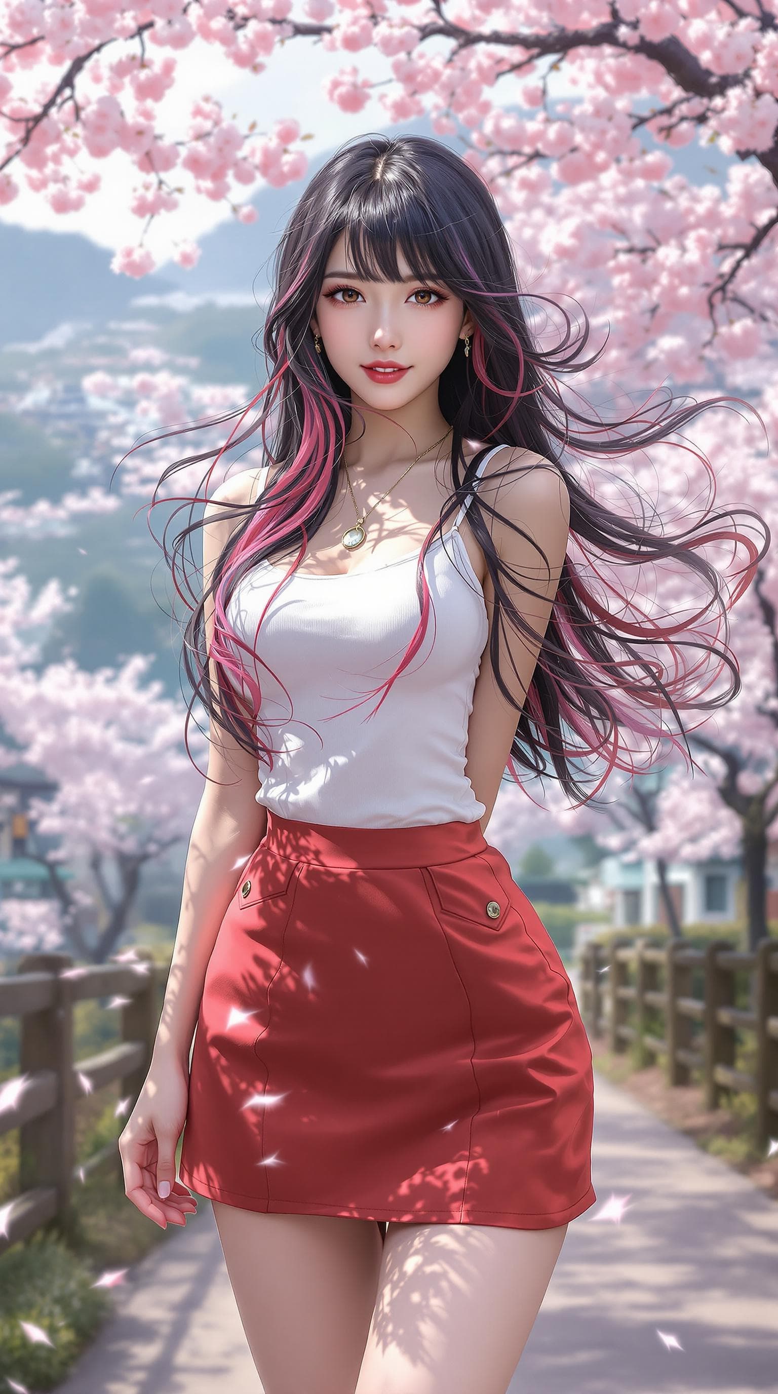 AI generated: realistic, japanese girl, beautiful girl, ulzzang face, long hair, black hair, multi color hair, ban...