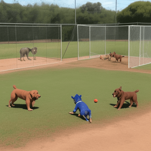 AI generated: cachorros jugando en el campo con  sus dueños