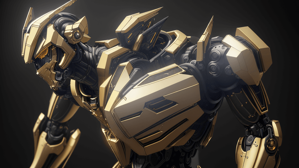 AI generated: 3D rendering of Black and gold mecha, intricate details, metallic, reflective,,Hyper Real,Photoreali...