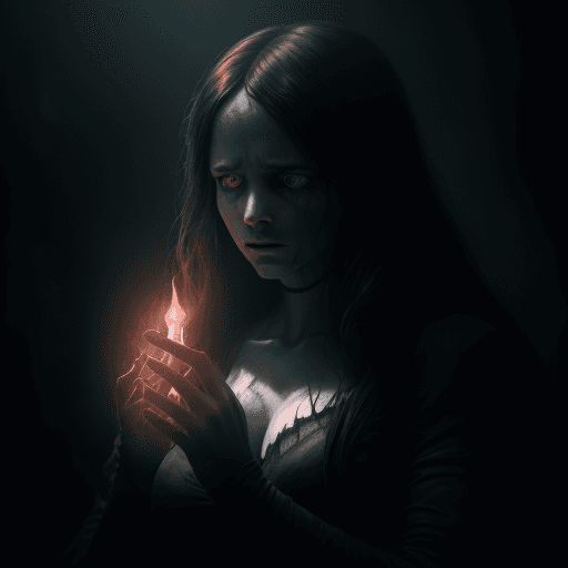 AI generated: Photorealistic concept art depicting a woman engulfed in a mysterious dark aura signing a pact with ...