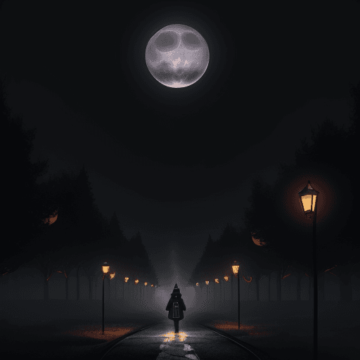 AI generated: fugurer walking towards the black school bus at a distance, glowing lights, foggy, moonlight<lora:xl...