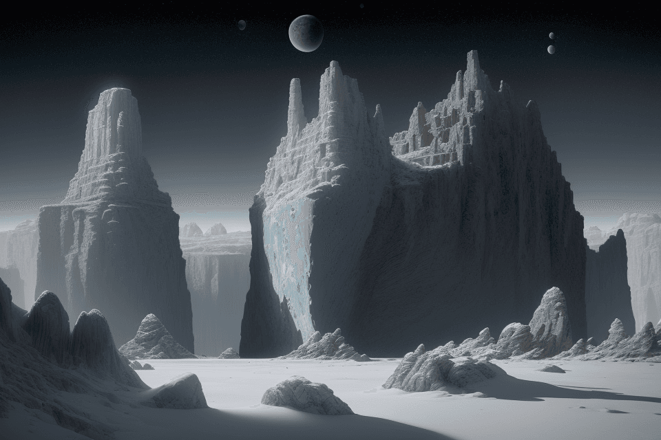 AI generated: Lunar transportation: art statue in cliffs, in the style of realistic hyper-detailed portraits, cry-...