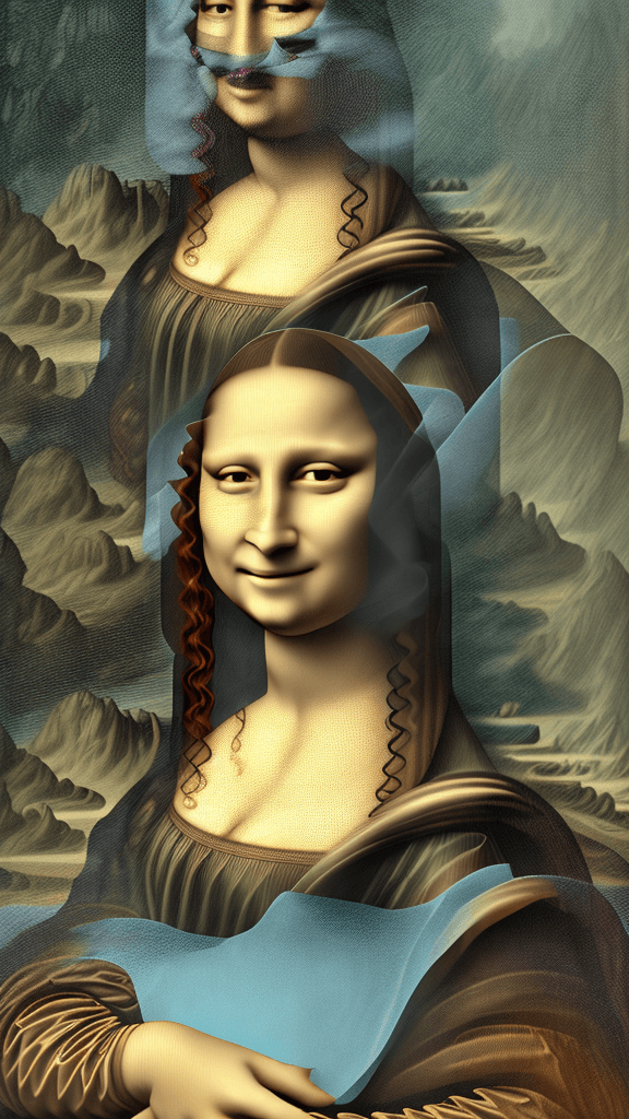 AI generated: Modern wide-up portrait of Mona Lisa on the wall. octane render, trending on artstation,t symmetrica...