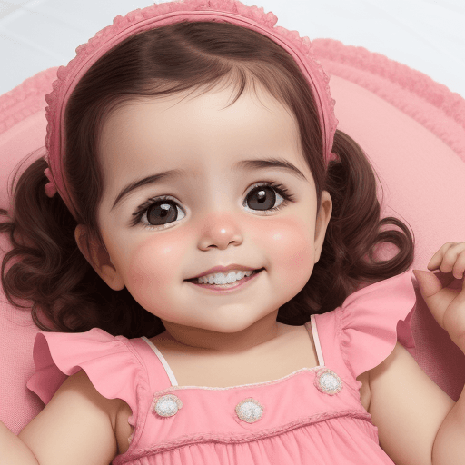 AI generated: Una bebé de 3 meses, sonriente, con vestido rosado y una vincha rosada, en su cuna

 