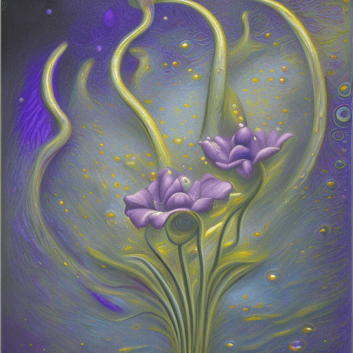 AI generated: surrealist painting of water droplets on the stem of a flower, in the style of surrealism, Picasso, ...