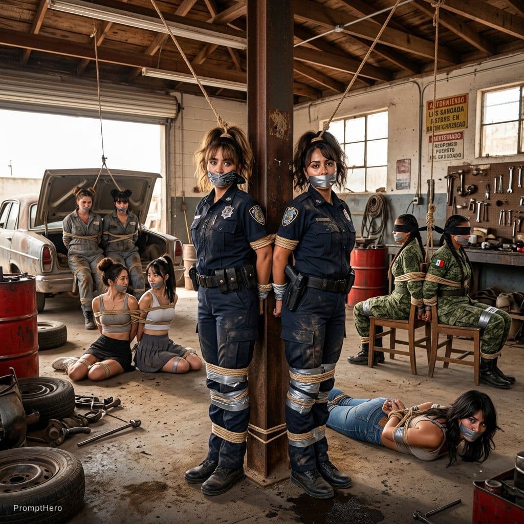 AI generated: For a public safety demonstration 2 beautiful mexican females  wearing   Police  uniforms  got captu...