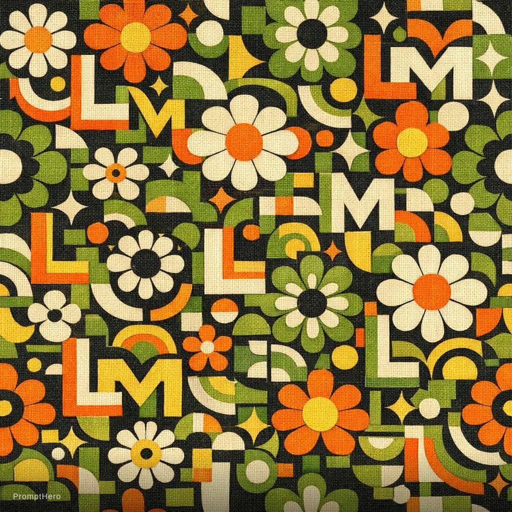 AI generated: create a floral pattern for on a piece of linnen that has the letters L and M in the pattern design....