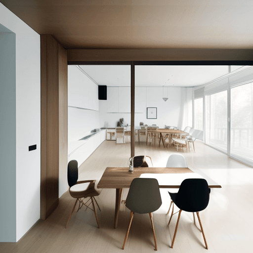 AI generated: high resolution photography interior design, spacious apartment, dinning room and living room view, ...