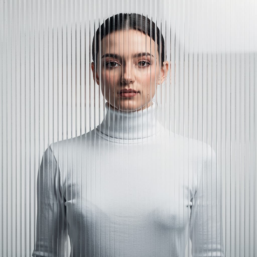AI generated: high resolution photography, front central profile, woman facing front, gaze to front, wearing a whi...