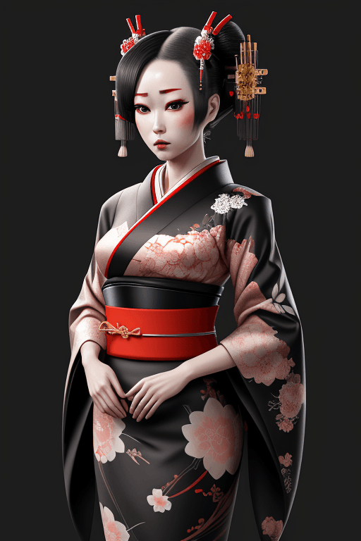 AI generated: Android, geisha, withroboticparts, inflowerykimono, Intricate details, 8 k, cynematic