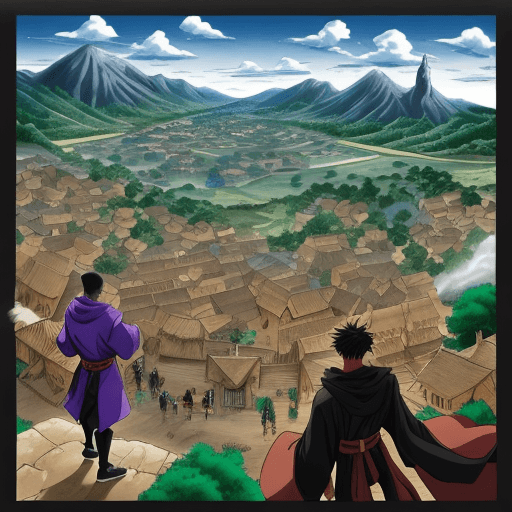 AI generated: jojo's brizzare adventure colored Manga pannel of 3 teenage black boys with robes modest and powers ...