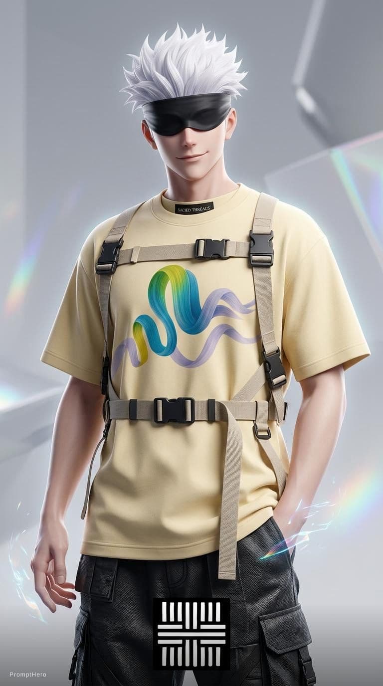 AI generated: Create a premium collector-edition cinematic product poster featuring Gojo Satoru (五条悟) wearing a cu...
