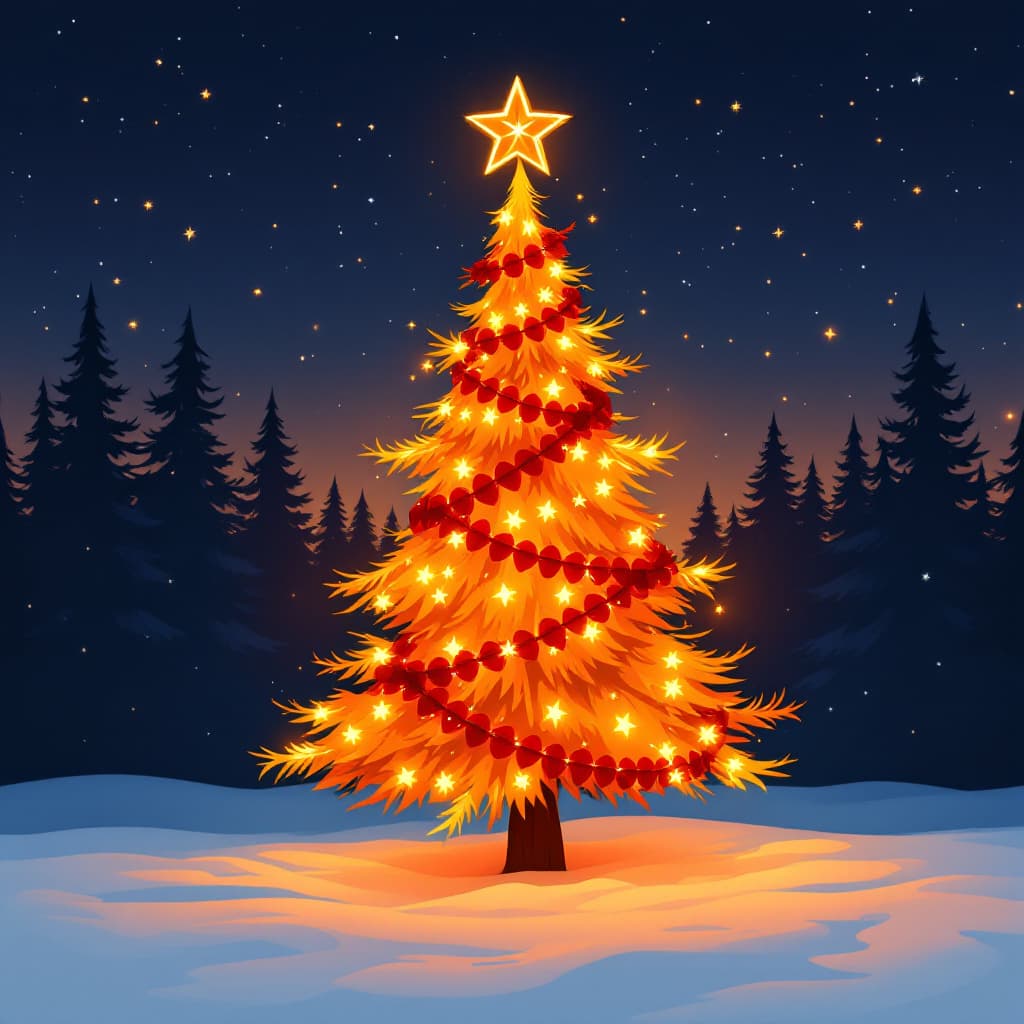 AI generated: Christmas night background with christmas tree silhouettes, garland decoration vector illustration. ...