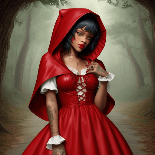 AI generated: Rihanna as little red riding hood