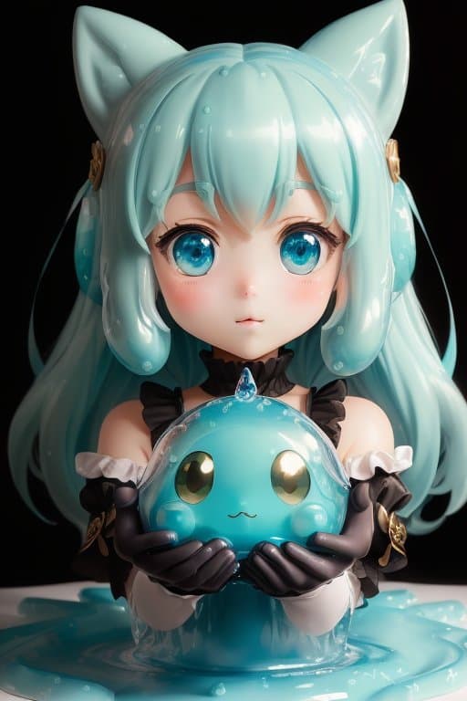 AI generated: ((masterpiece, best quality)), (solo), (female focus), big eyes, :3, blush, anime (Slime humanoid gi...
