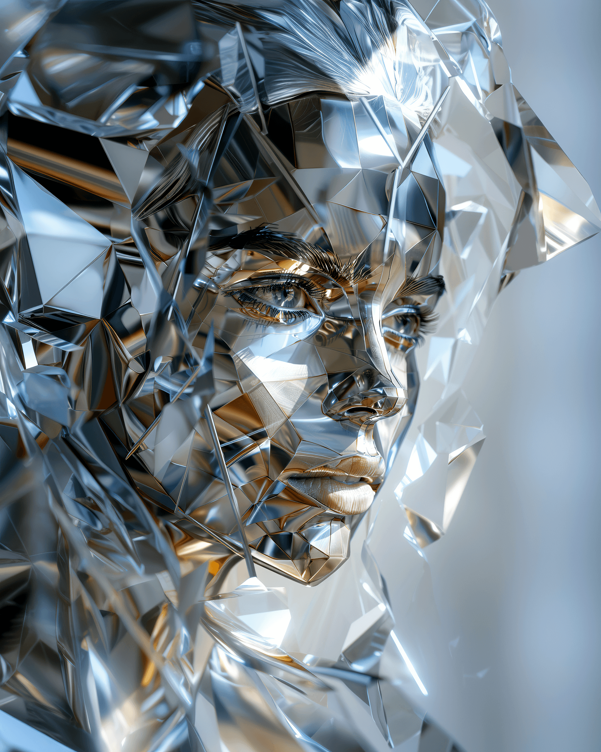 AI generated: art nouveau large abstract portrait that focuses on a crystalline figure, in the style of distorted ...