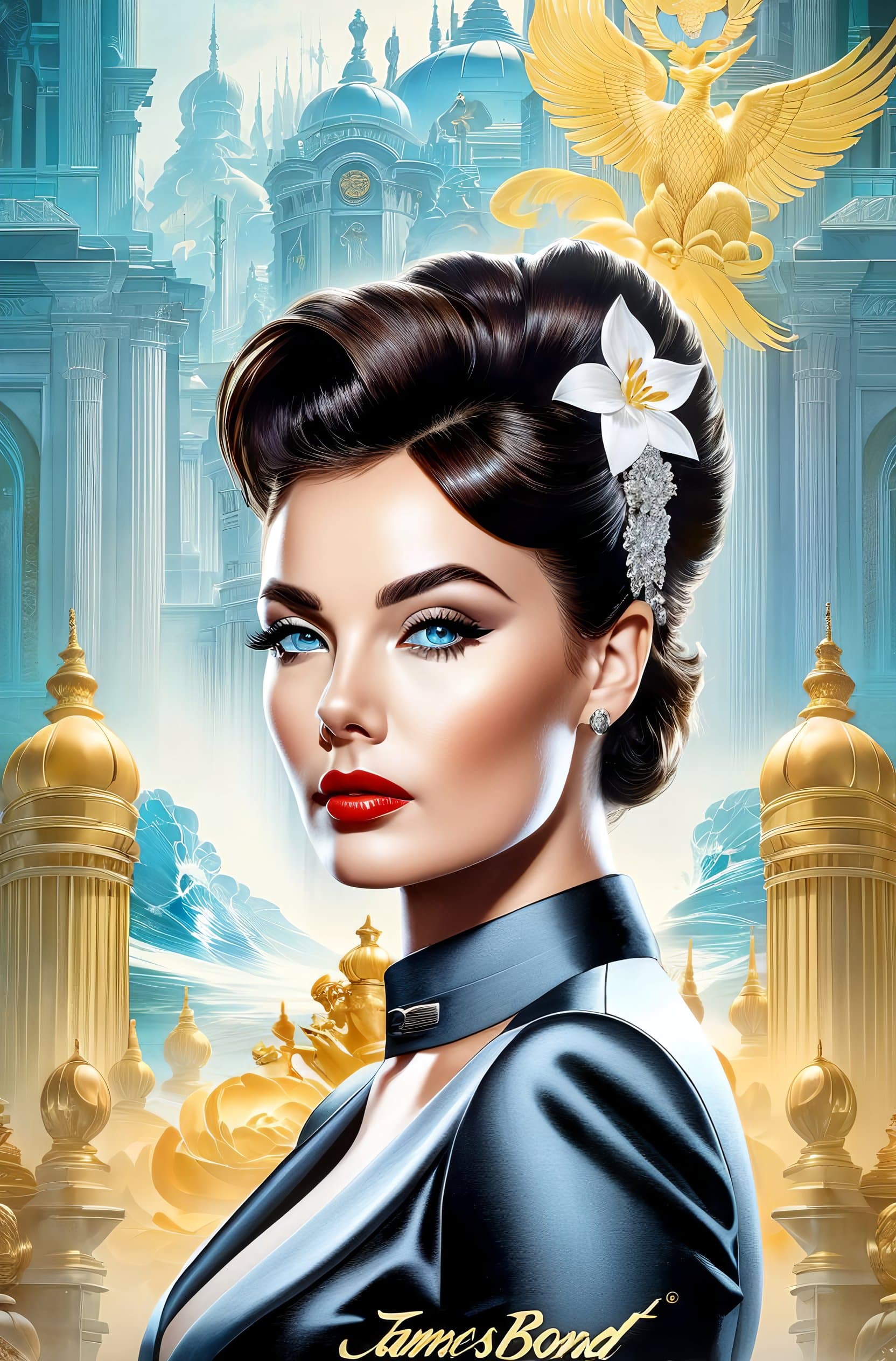 AI generated: vintage poster of a james bond movie by karol bak, james jean, tom bagshaw, rococo, sharp focus, tre...