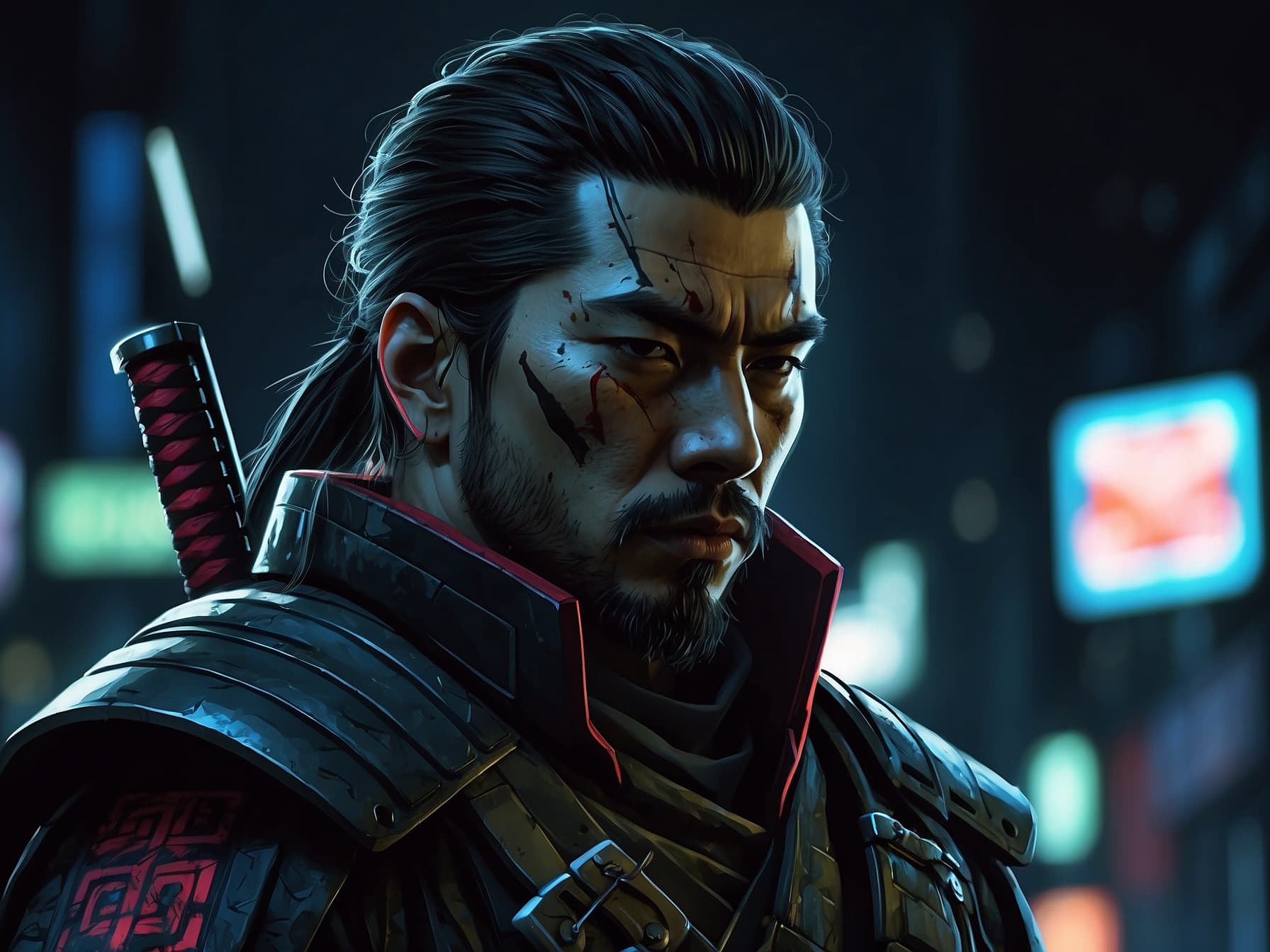 AI generated: a close up of a person with a sword, cyberpunk art by Maciej Kuciara, featured on cgsociety, photore...