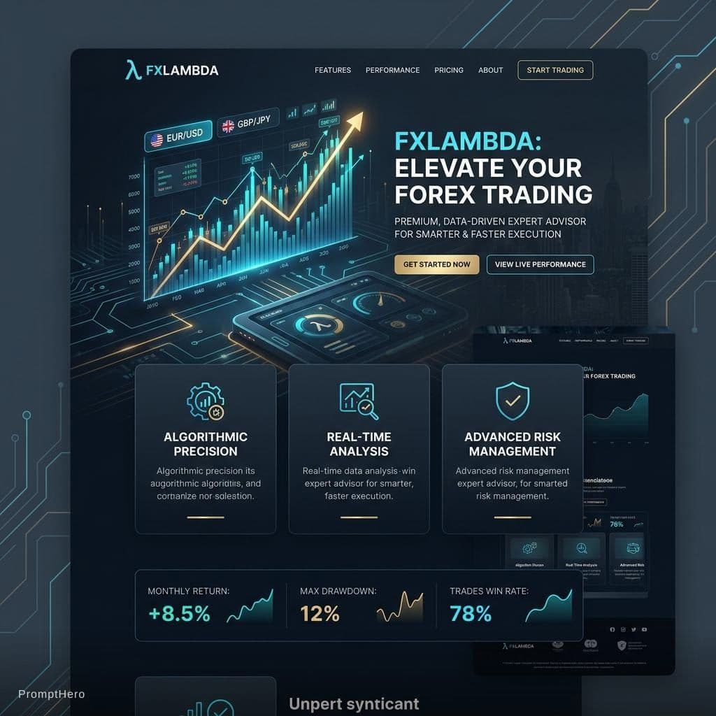 AI generated: Create a premium modern landing page design for a Forex Expert Advisor called "FXLambda".
