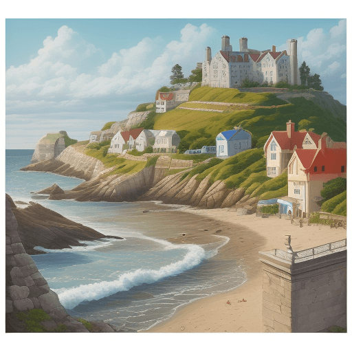 AI generated: ancient houses arthouse art, in the style of seaside vistas, vibrant airy scenes --ar 9:16 --s 750 -...