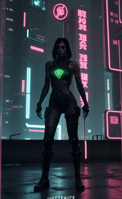 AI generated: Cyberpunk  Justice Tarot Card, Words " Justice", High Contrast, Neon, Cyberpunk, Futuristic, Sci Fi,...