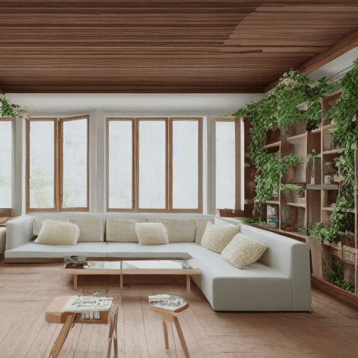 AI generated: High resolution photography interior design, dreamy sunken living room conversation pit, wooden floo...