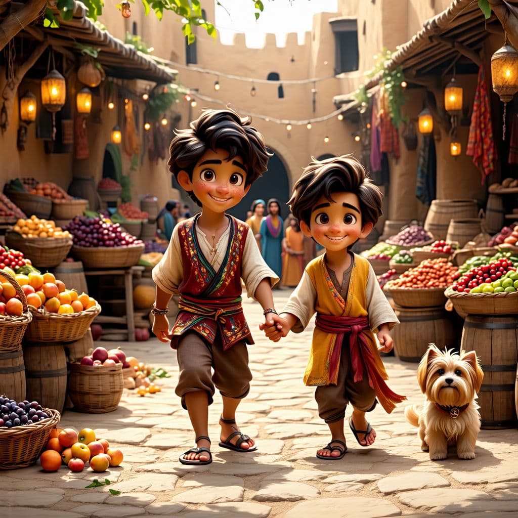 AI generated: Characters: Solomon: A cheerful 8-year-old boy with light brown skin, curly black hair, wearing a tr...