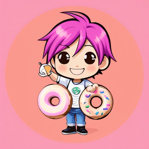 AI generated: Design a logo for my online doughnut business. The logo should feature a cute and happy chibi boy ho...