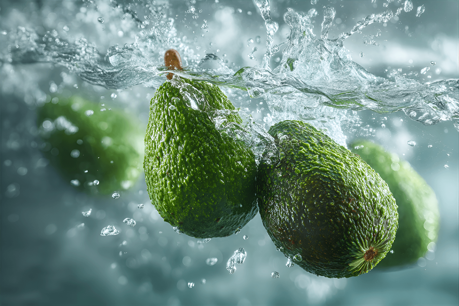 AI generated: fresh avocado seamless background, dropping in the water