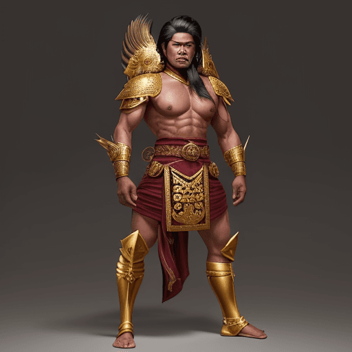 AI generated: Create an epic full body image A powerful Indonesian warrior from the Majapahit era, around 40 years...