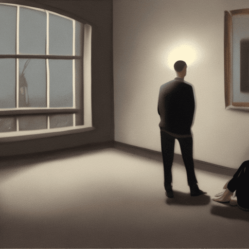 AI generated: "A melancholic scene of a man staring at his phone, gazing wistfully at the social media profile of ...