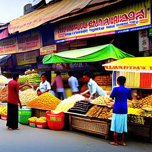 AI generated: "A realistic, high-resolution image of small-scale vendors in a vibrant Malaysian marketplace. The s...