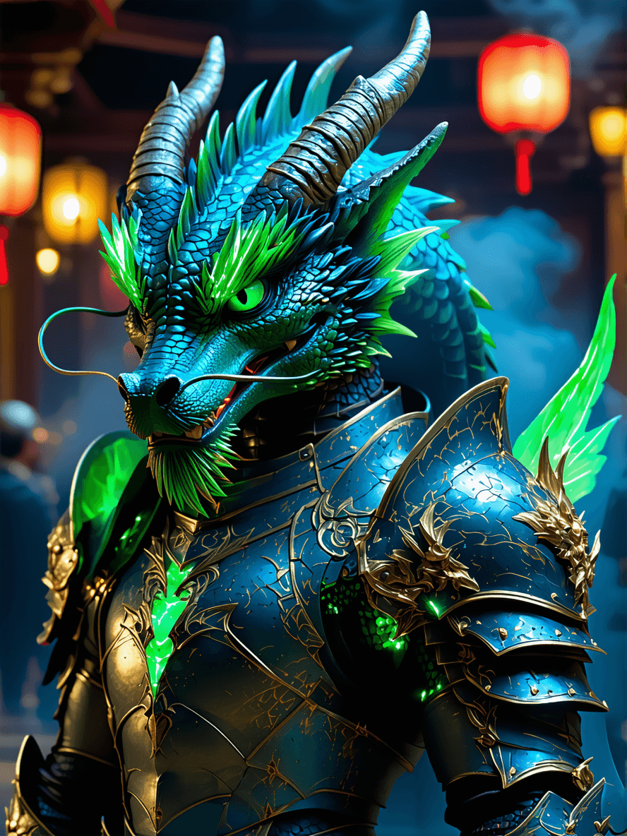 AI generated: This image depicts a highly detailed, fantasy-inspired, dragon-themed armored warrior. The design fe...