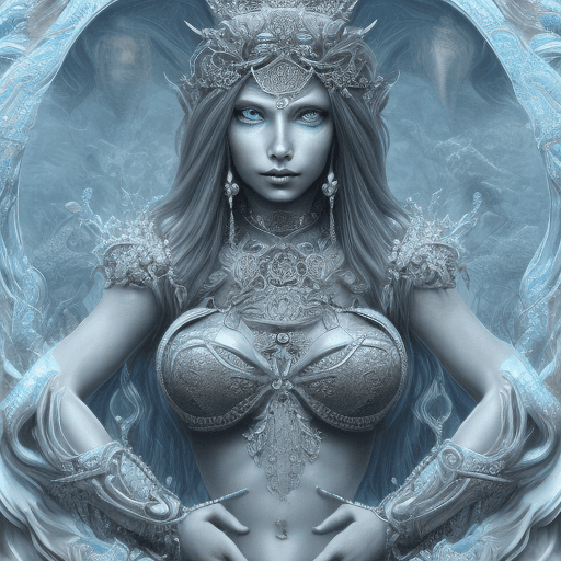AI generated: front view of intricate detailed, game chracter eternal water moon goddess <URL PNG> detailed blue e...