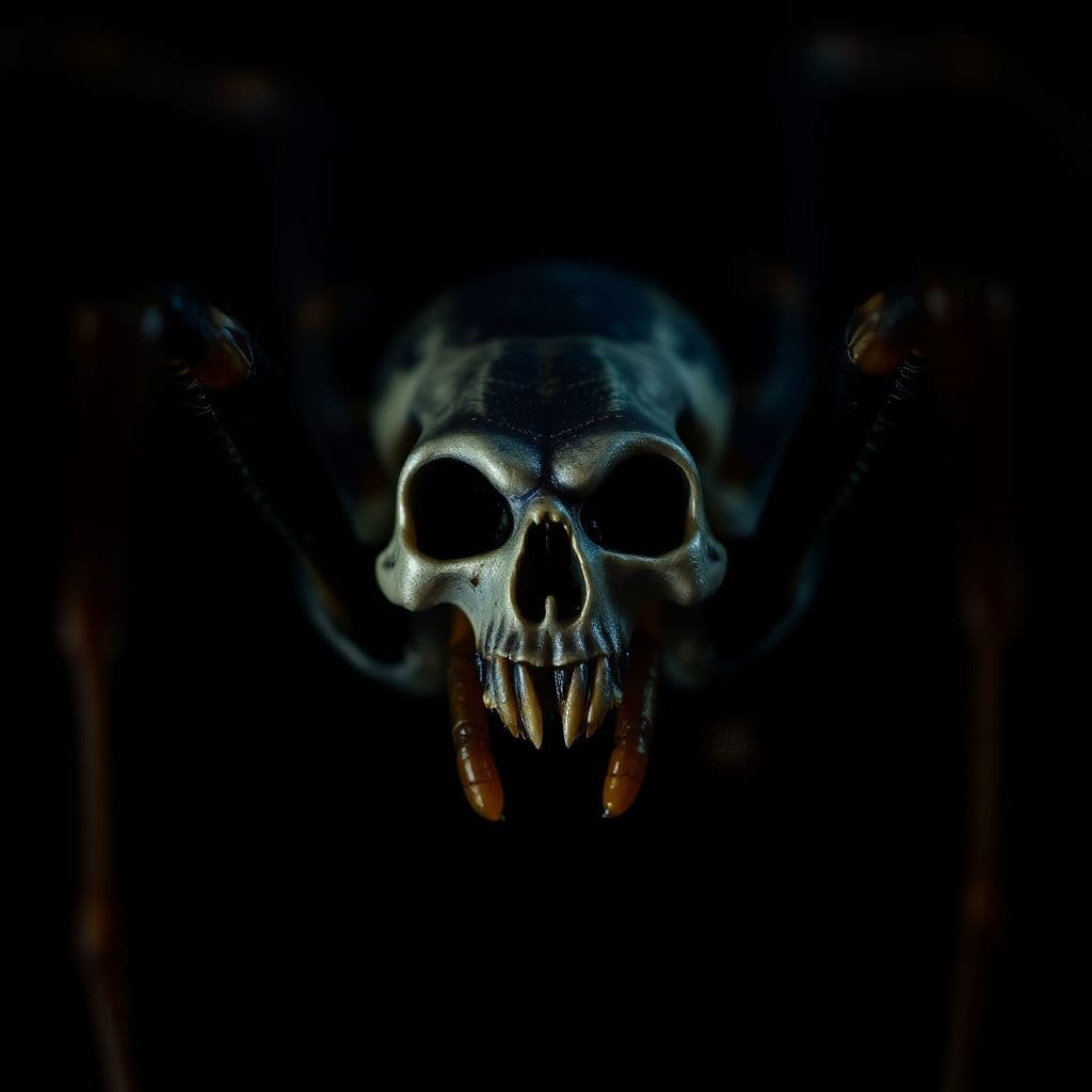 AI generated: a Close-up view of a spider looks like a skull in dark scene