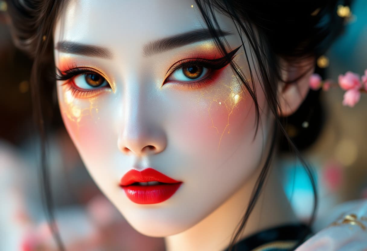 AI generated: A hyperrealistic, ultra-glossy 4K portrait of a majestic East Asian woman sculpted in high-polish po...