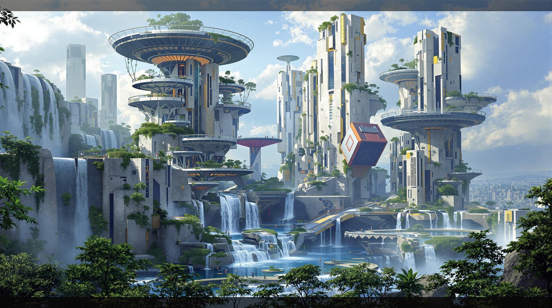 AI generated:  sci-fi futurist man made architectural waterfall