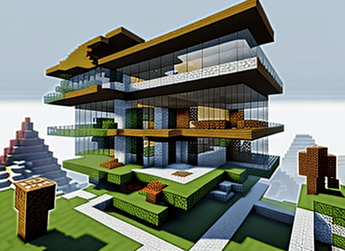 AI generated: minecraft style concept art of three architects, building a new school