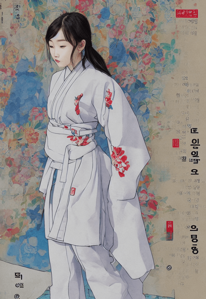 AI generated: best quality, absurdres, (highly detailed:1.2) (detailed face:1.1), comic cover, hangul text, wearin...