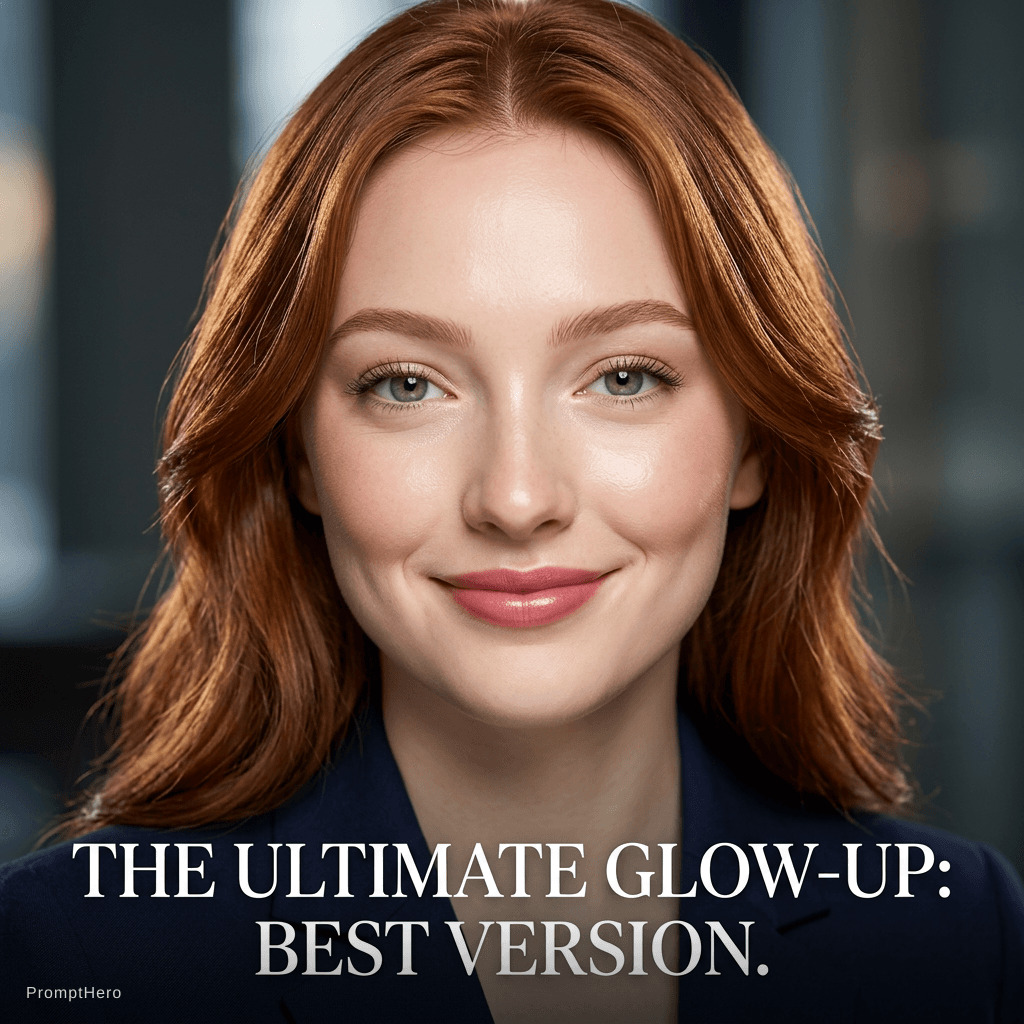 AI generated: Clear skin, light makeup, done eyebrows