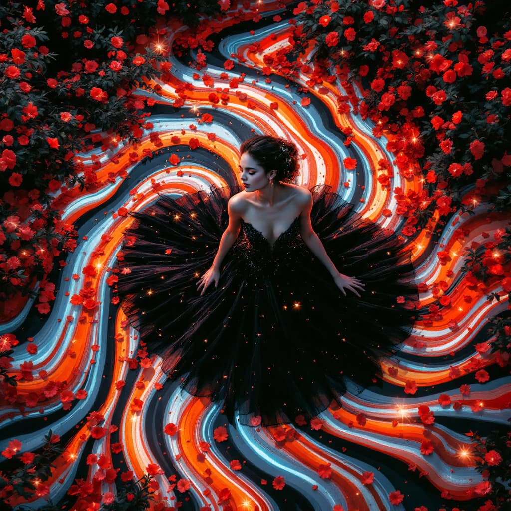 AI generated: Extreme Wide Shot, aerial perspective, top-down view, grand scale, central subject, surreal scene of...