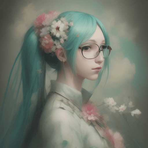 AI generated: hatsune miku, a painting of a woman with flowers in her hair, a character portrait, inspired by Jame...