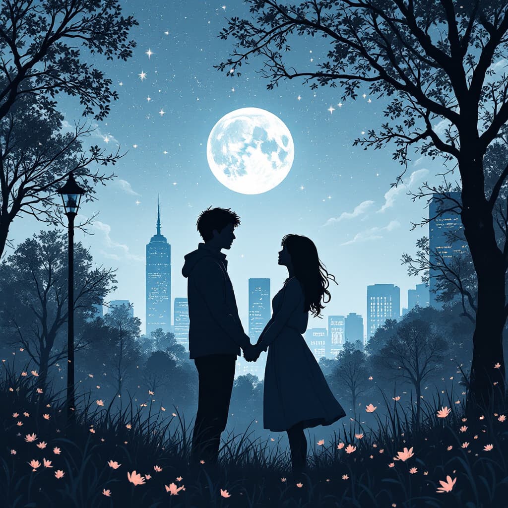 AI generated: anime styles of couples in zoom mode holding on each other in the middle of quite public city park u...