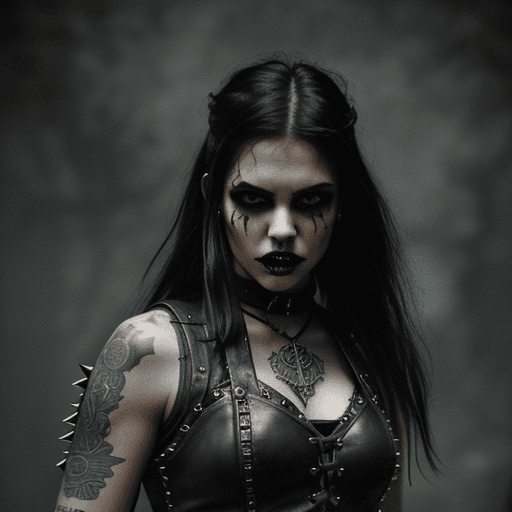 AI generated:  Grunge style, stylish female, (a formidable heroine:1.3) , (gothic fantasy:1.25) , (warrior biker:1...