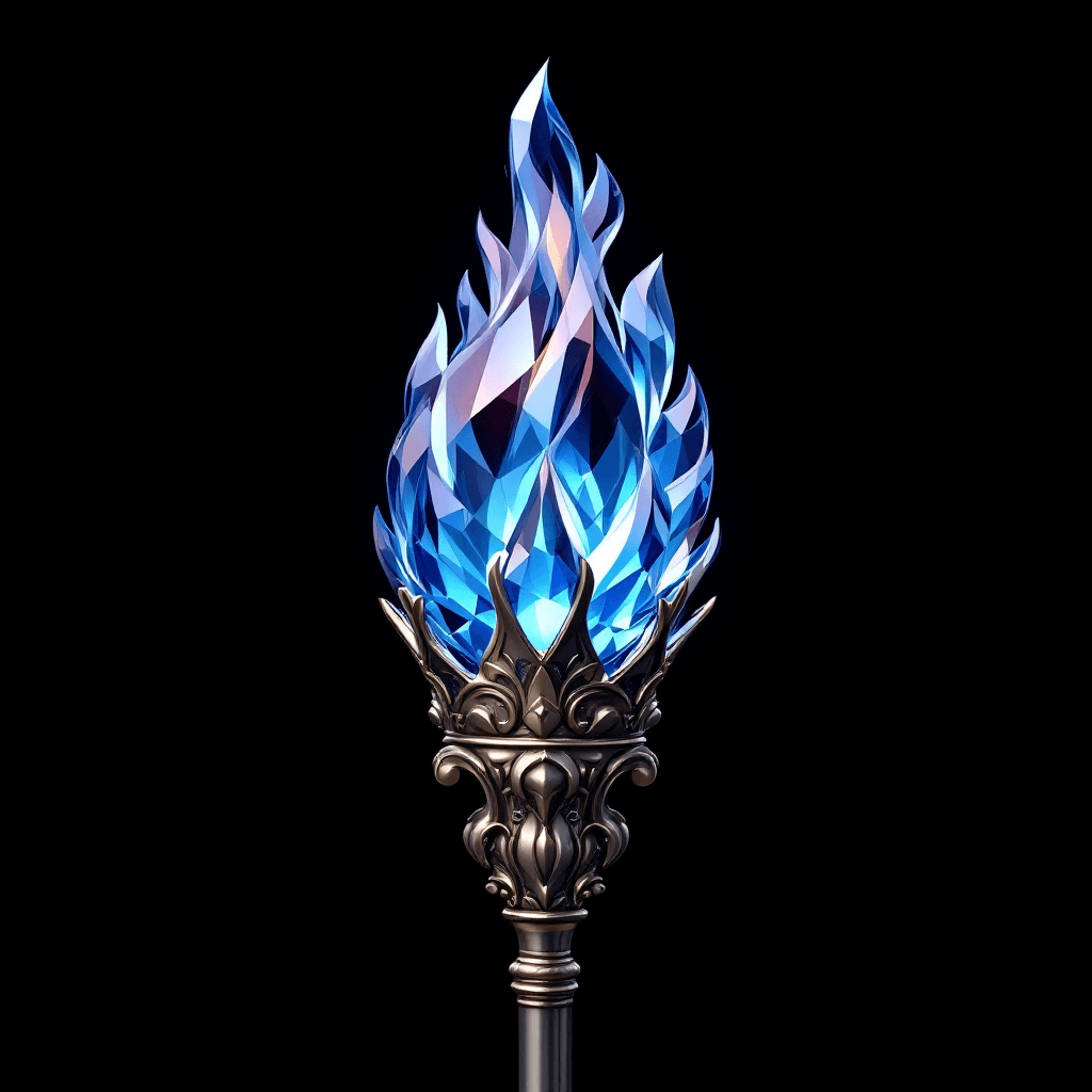 AI generated: Two foot long smooth, elegant, kingly silver scepter, no sharp metal points, rounded bottom, multifa...