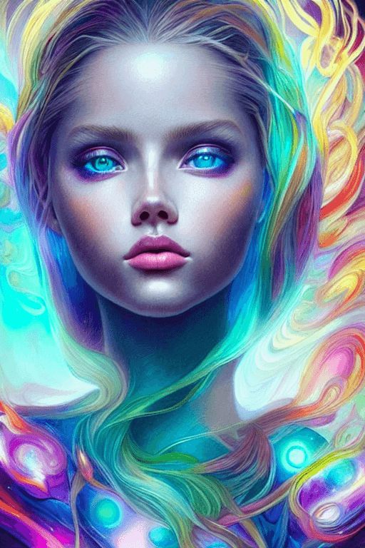 AI generated: ultra realistic photo portrait of Scarlett Leithold cosmic energy, colorful, painting burst, beautif...